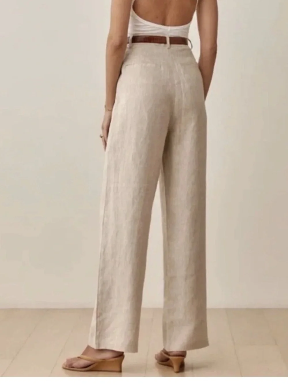 Reformation Linen Vesta Trousers High-Waist Wide-Leg Linen Pants in Natural Tan